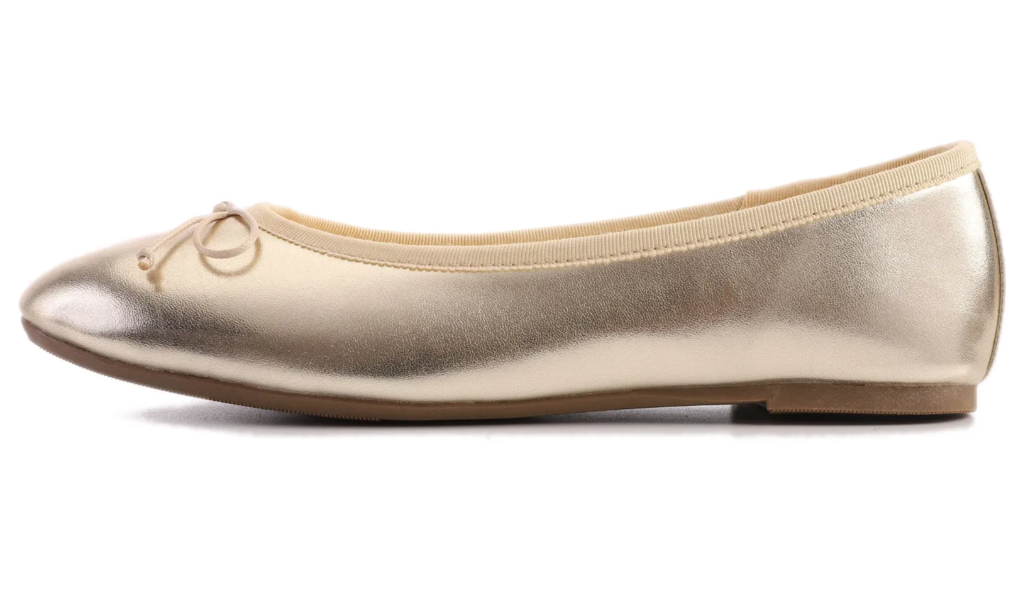 Feversole Women's Macaroon Gold Memory Foam Cushion Insock Patent Ballet Flat