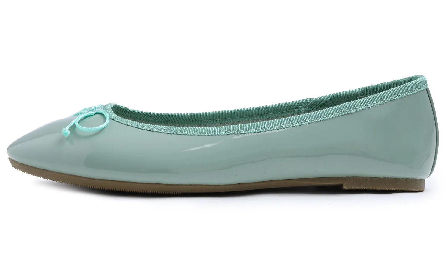 Feversole Women's Macaroon Morandi Green Memory Foam Cushion Insock Patent Ballet Flat