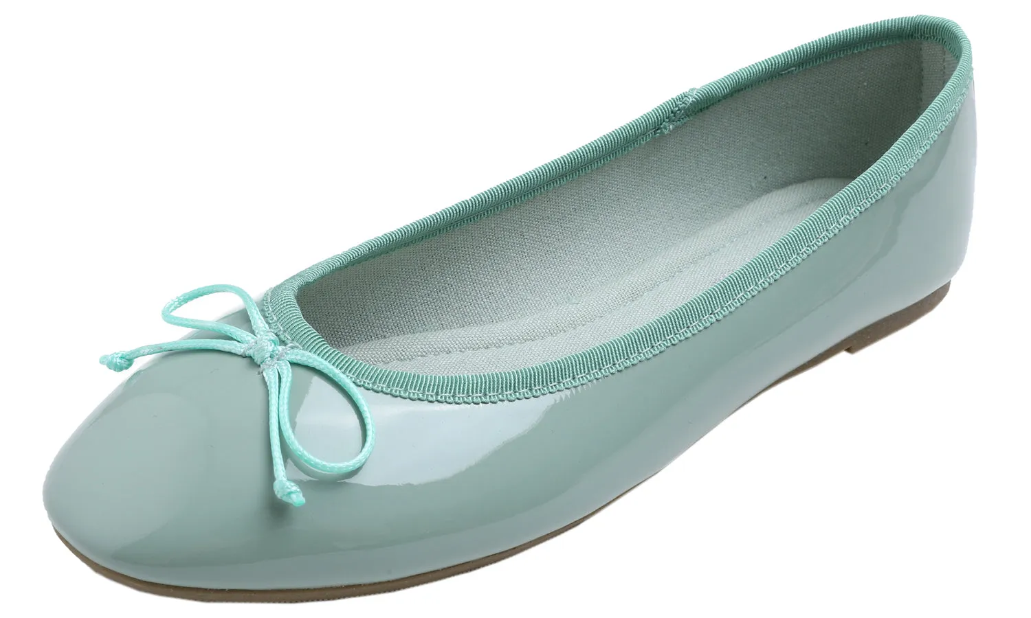 Feversole Women's Macaroon Morandi Green Memory Foam Cushion Insock Patent Ballet Flat