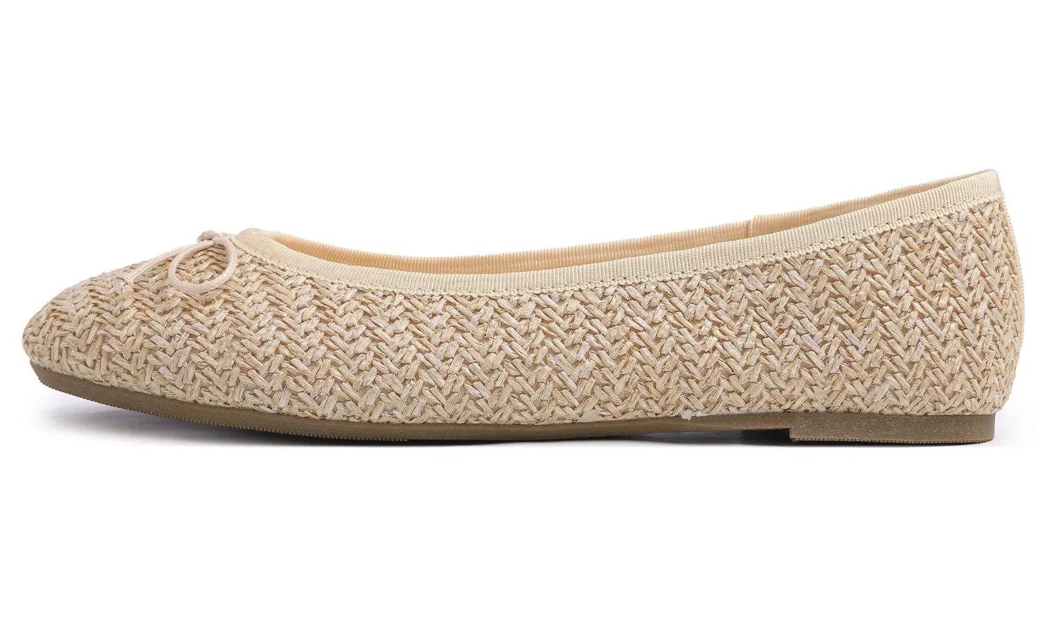 Feversole Women's Macaroon Raffia Beige Memory Foam Cushion Insock Ballet Flat