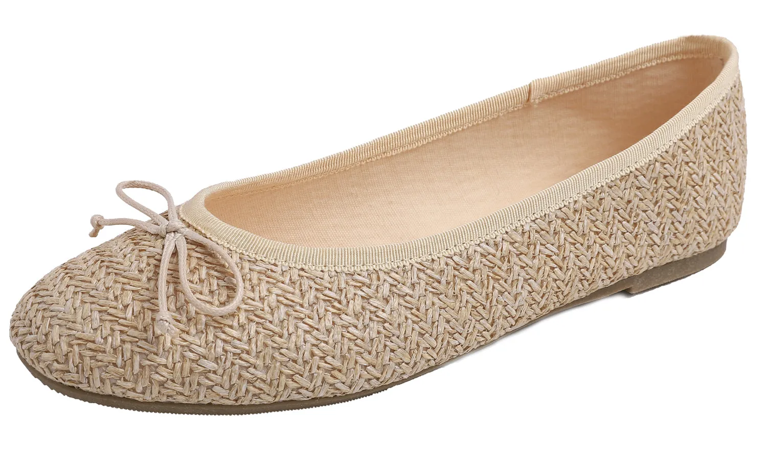 Feversole Women's Macaroon Raffia Beige Memory Foam Cushion Insock Ballet Flat