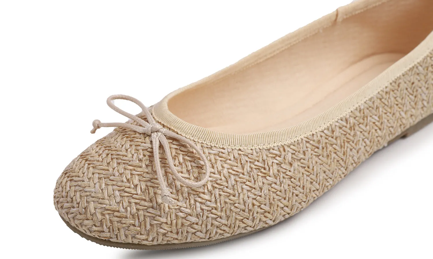 Feversole Women's Macaroon Raffia Beige Memory Foam Cushion Insock Ballet Flat