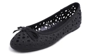 Feversole Women's Sparkle Memory Foam Cushioned Colorful Shiny Ballet Flats Black Glitter Cutout