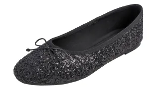 Feversole Women's Sparkle Memory Foam Cushioned Colorful Shiny Ballet Flats Glitter Black