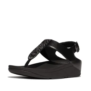 FitFlop Fino Crystal Mix T-Strap Sandals - All Black