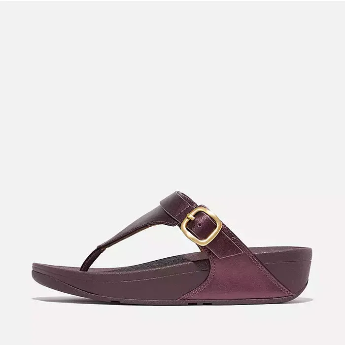 Fitflop Women Lulu Adjustable Metallic-Leather Toe-Post Sandals |IG4-B38| Metallic Mauve Wine