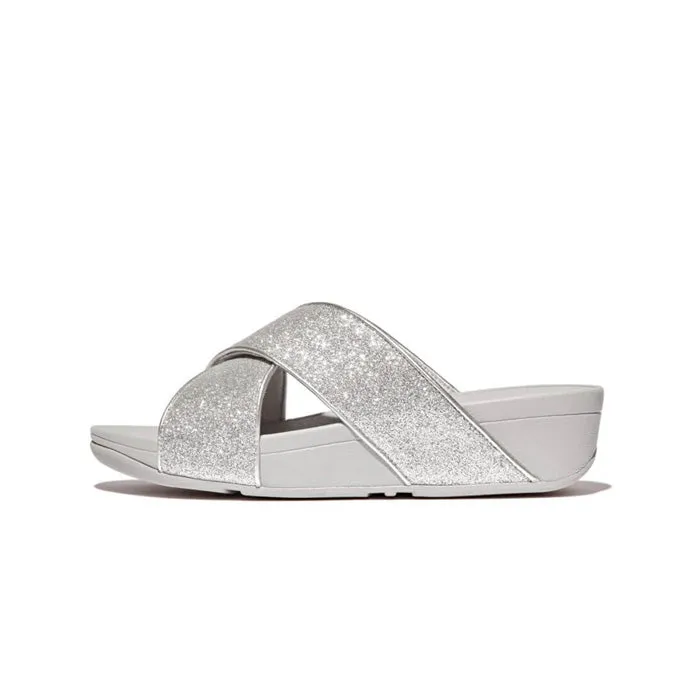 Fitflop Women Lulu Glitterdust Cross Slides |IK7-011| Silver