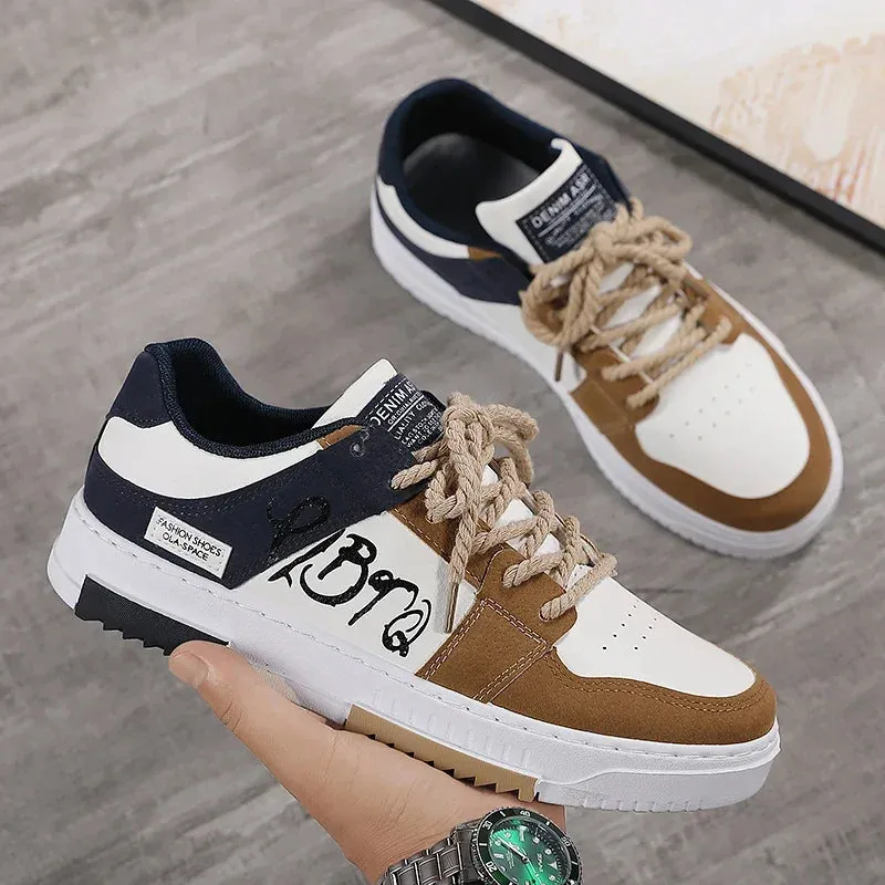 Flat Sole Color Patchwork Lace-Up Sneakers