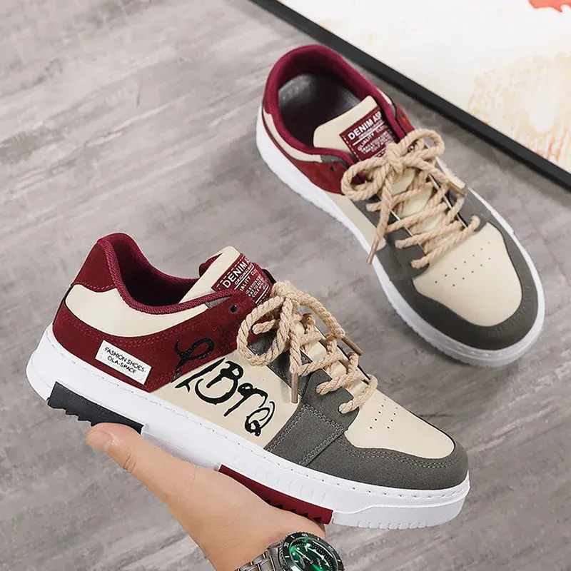 Flat Sole Color Patchwork Lace-Up Sneakers