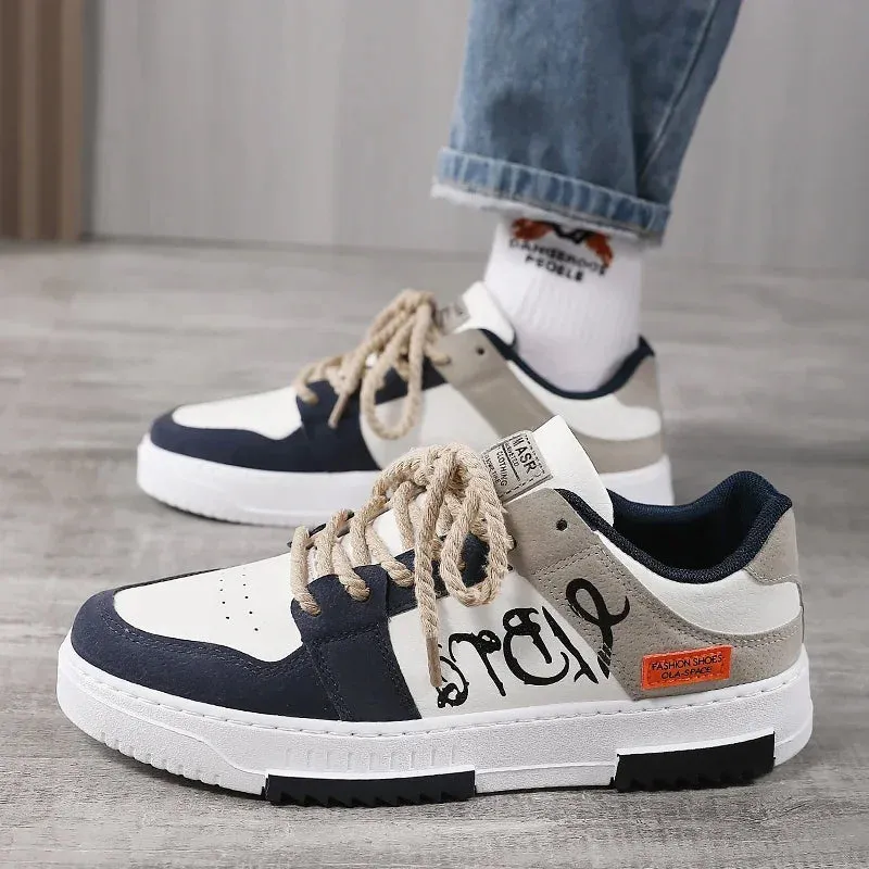 Flat Sole Color Patchwork Lace-Up Sneakers