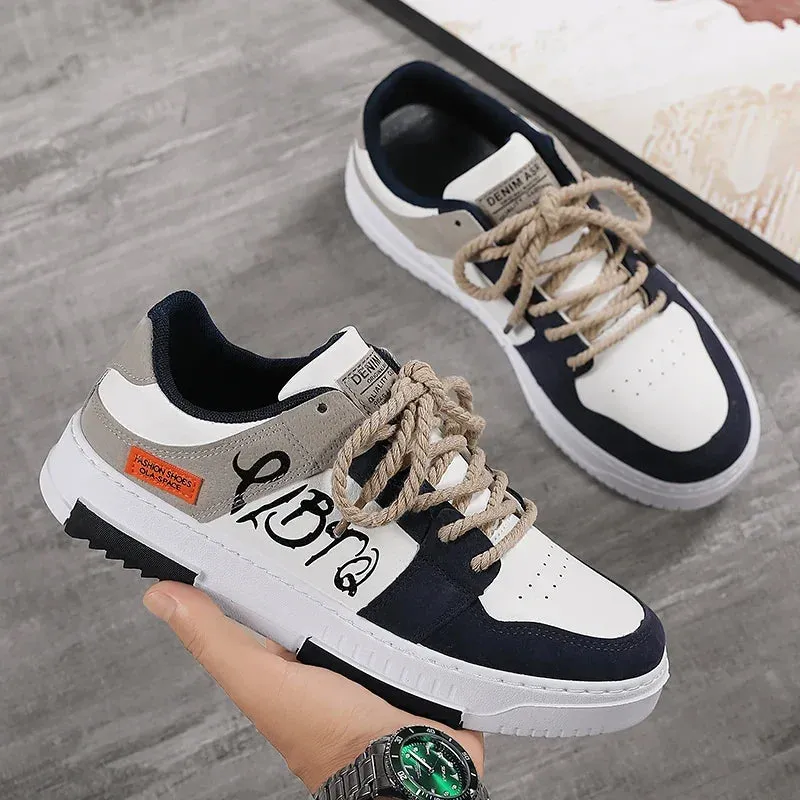 Flat Sole Color Patchwork Lace-Up Sneakers