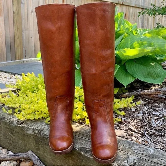 FRYE Vintage Tall Knee High Cognac Brown Leather Western Boots