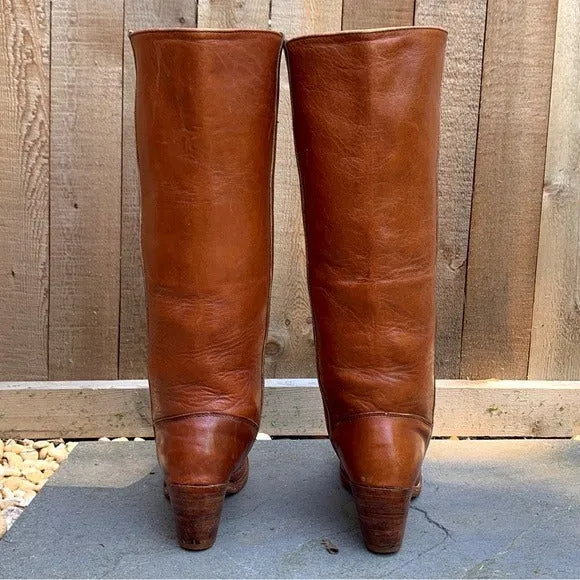 FRYE Vintage Tall Knee High Cognac Brown Leather Western Boots