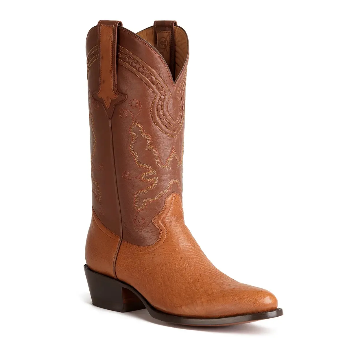 Gavel Men's Travis Smooth Ostrich Boots - Cognac