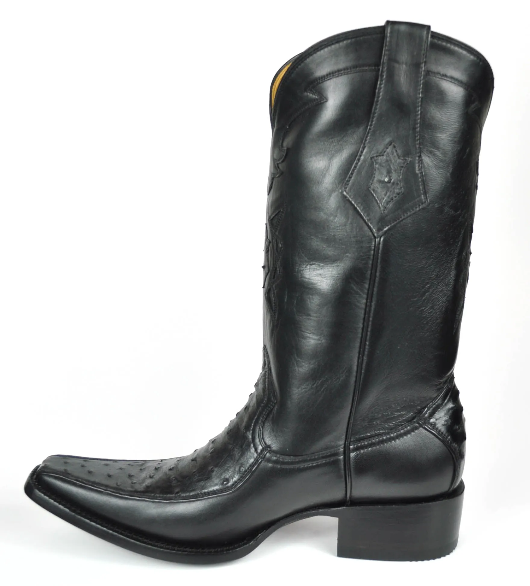 Gavel Men's Vela Spanish Toe Ostrich Boots - Black