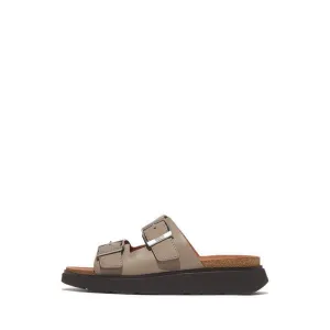 Gen-Ff Buckle Two-Bar Leather Slides - Timberwolf