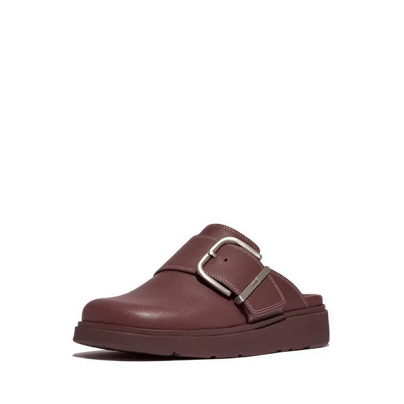 Gen-Ff Maxi-Buckle Contrast-Stitch Leather Mules