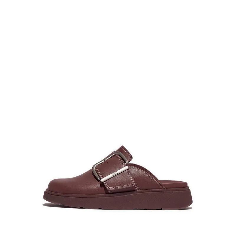 Gen-Ff Maxi-Buckle Contrast-Stitch Leather Mules