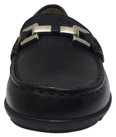 Geox Respira Boy's Black Smooth Leather Upper Detail Slip On Dress Moccasin Loafer Shoe