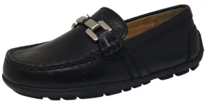 Geox Respira Boy's Black Smooth Leather Upper Detail Slip On Dress Moccasin Loafer Shoe