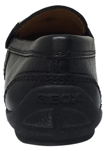 Geox Respira Boy's Black Smooth Leather Upper Detail Slip On Dress Moccasin Loafer Shoe