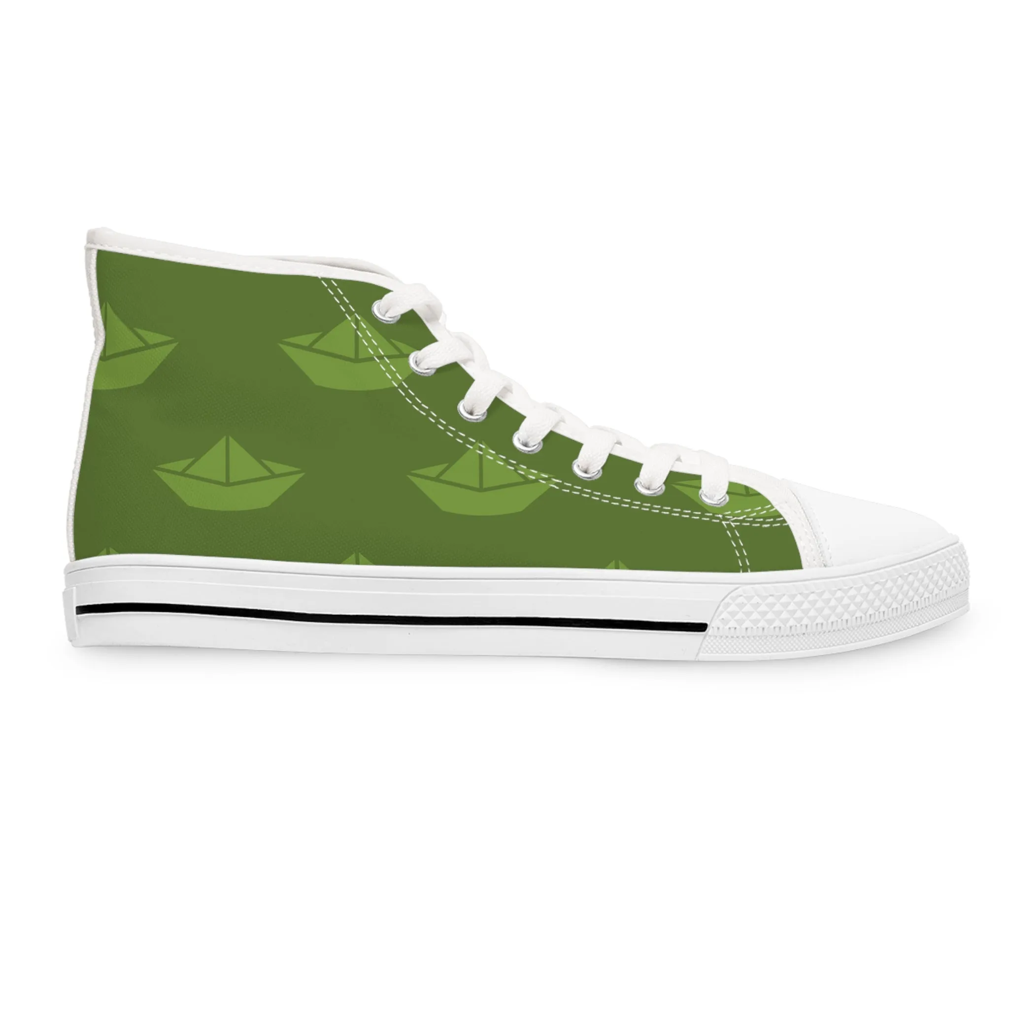 Green Sail Boat Women's High Top Sneakers