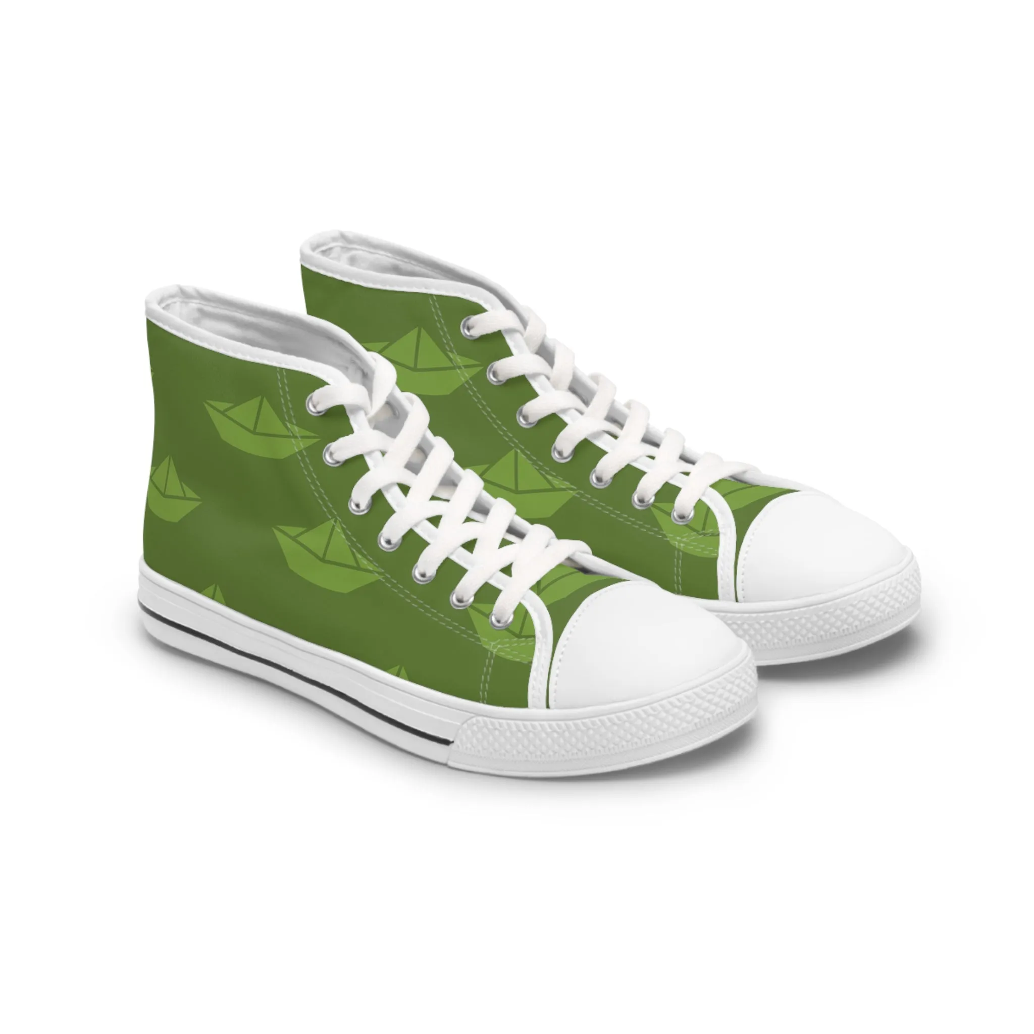 Green Sail Boat Women's High Top Sneakers