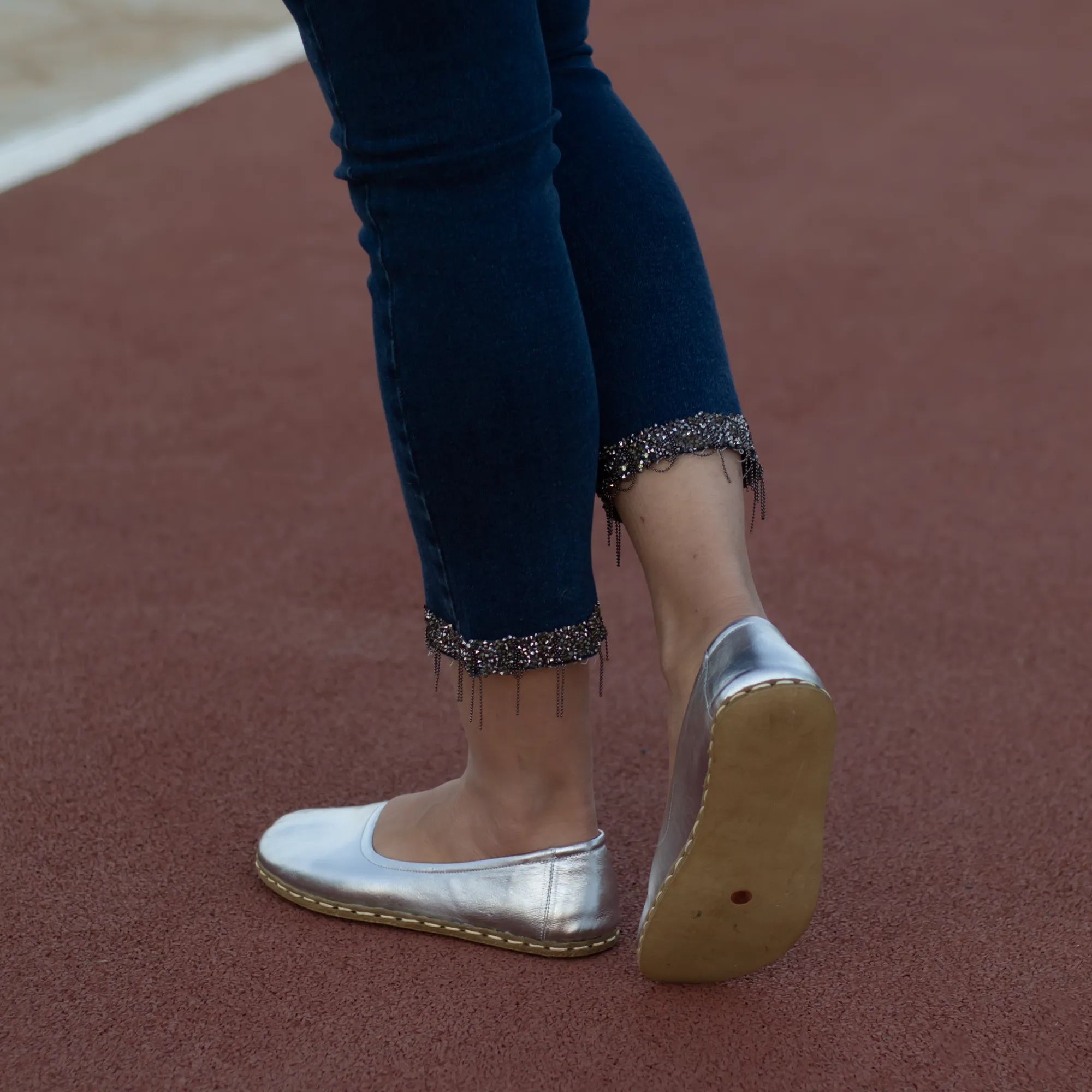 Handmade Barefoot Leather Shoes for Women in Silver