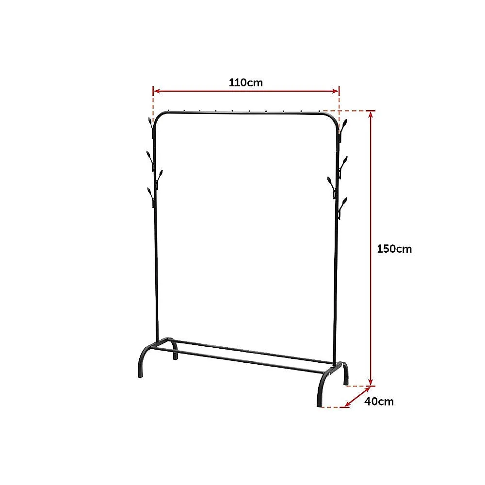 Heavy-Duty Black Metal Garment Rack,  Hooks, Shelf