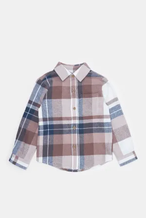 Infant Boys Brown Checkered Shirt