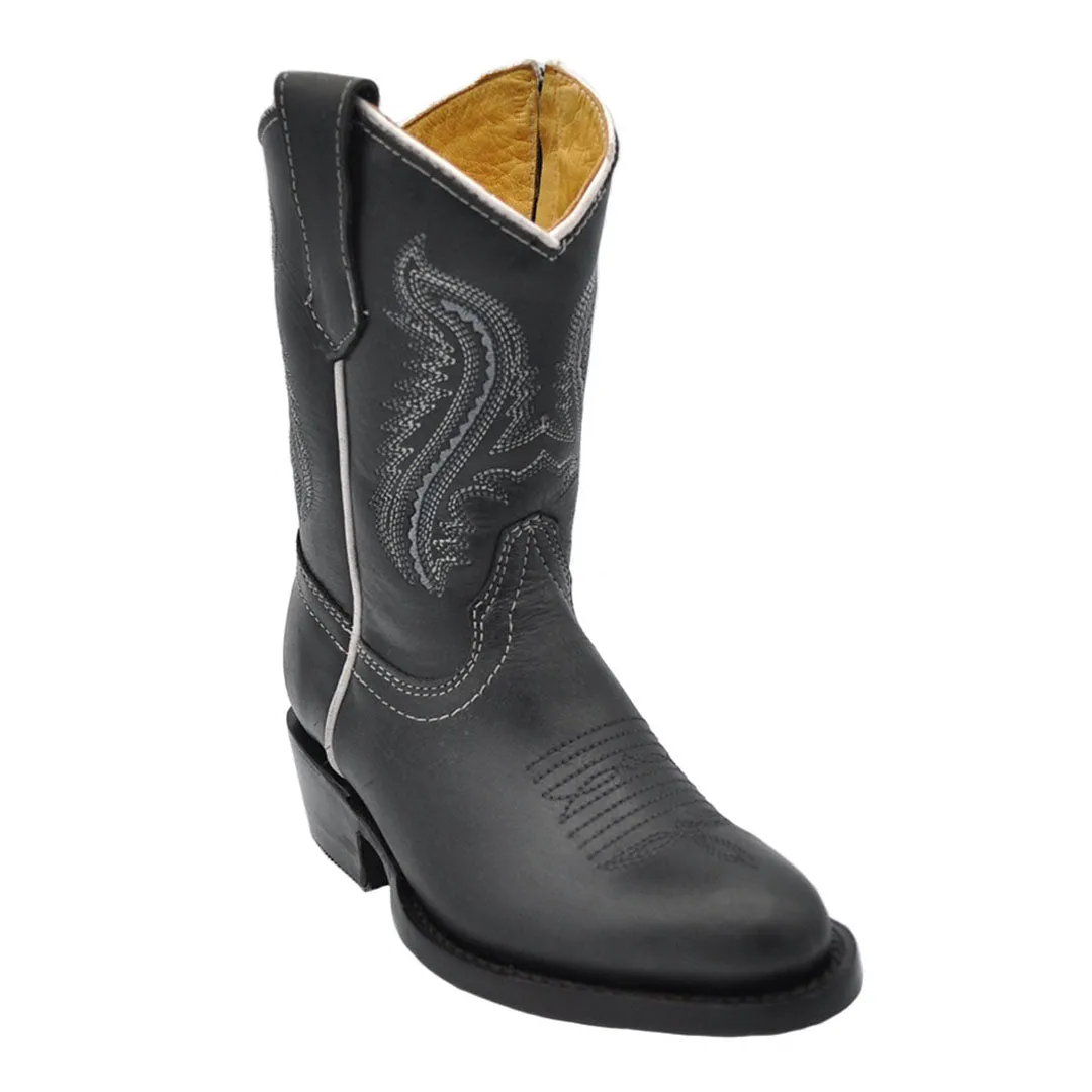 Junior Kid's Round Toe Black Western Boots