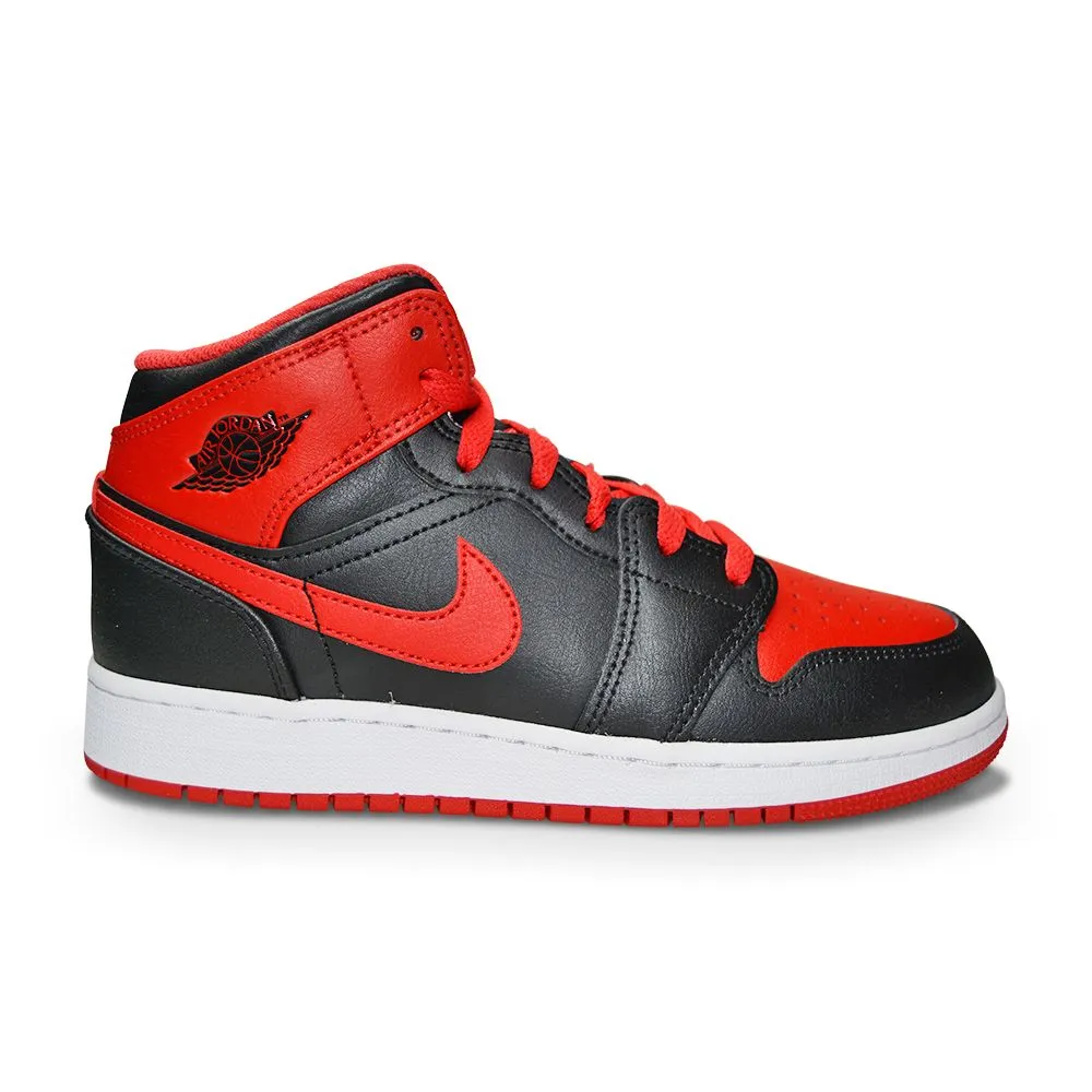 Juniors Nike Air Jordan 1 Mid 'Alternate Bred' (GS) DQ8423 060 Black Fire Red