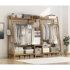 Large Portable Bamboo Clothes Rack Coat Garment Stand