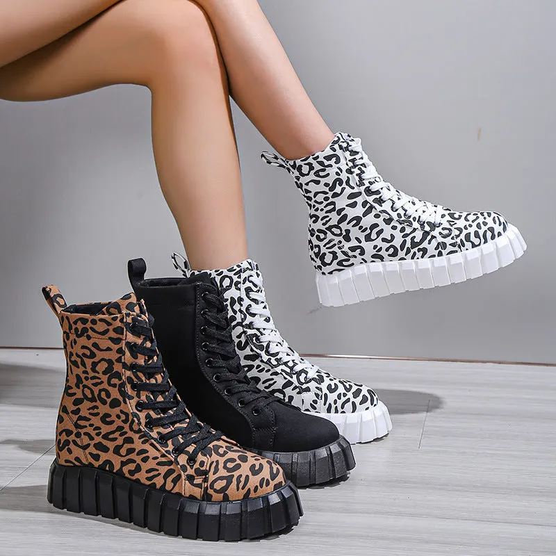 Leopard Print Women Shoes Platform Boots