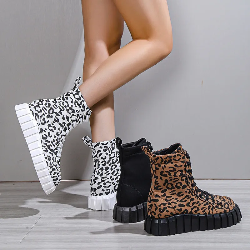 Leopard Print Women Shoes Platform Boots