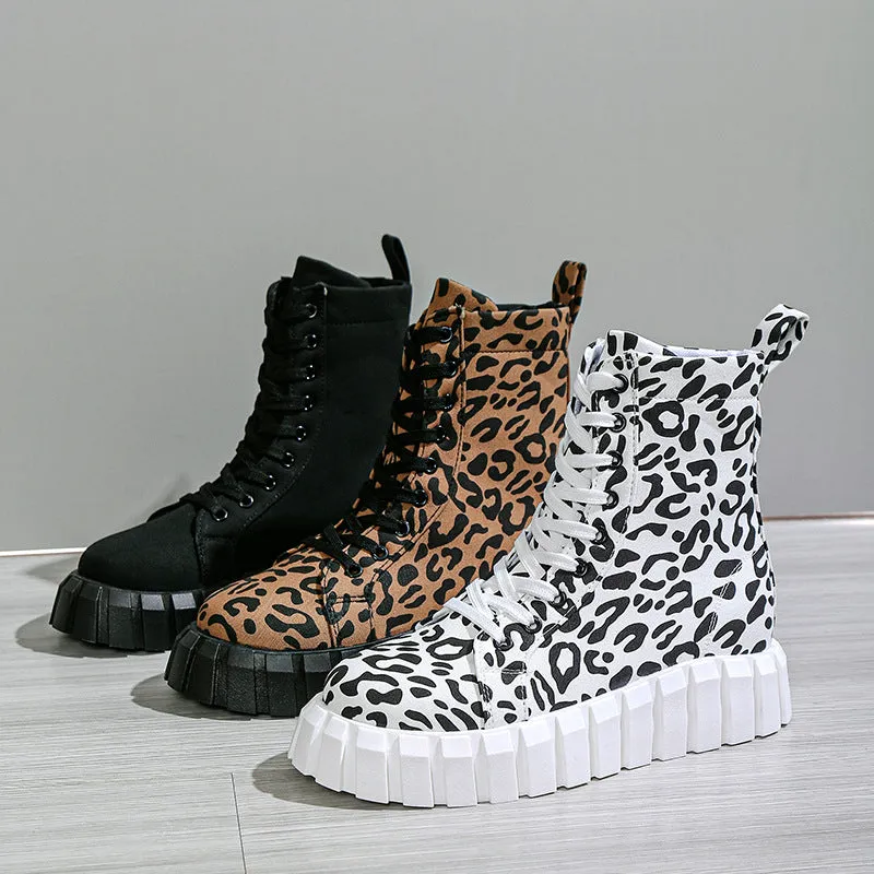 Leopard Print Women Shoes Platform Boots