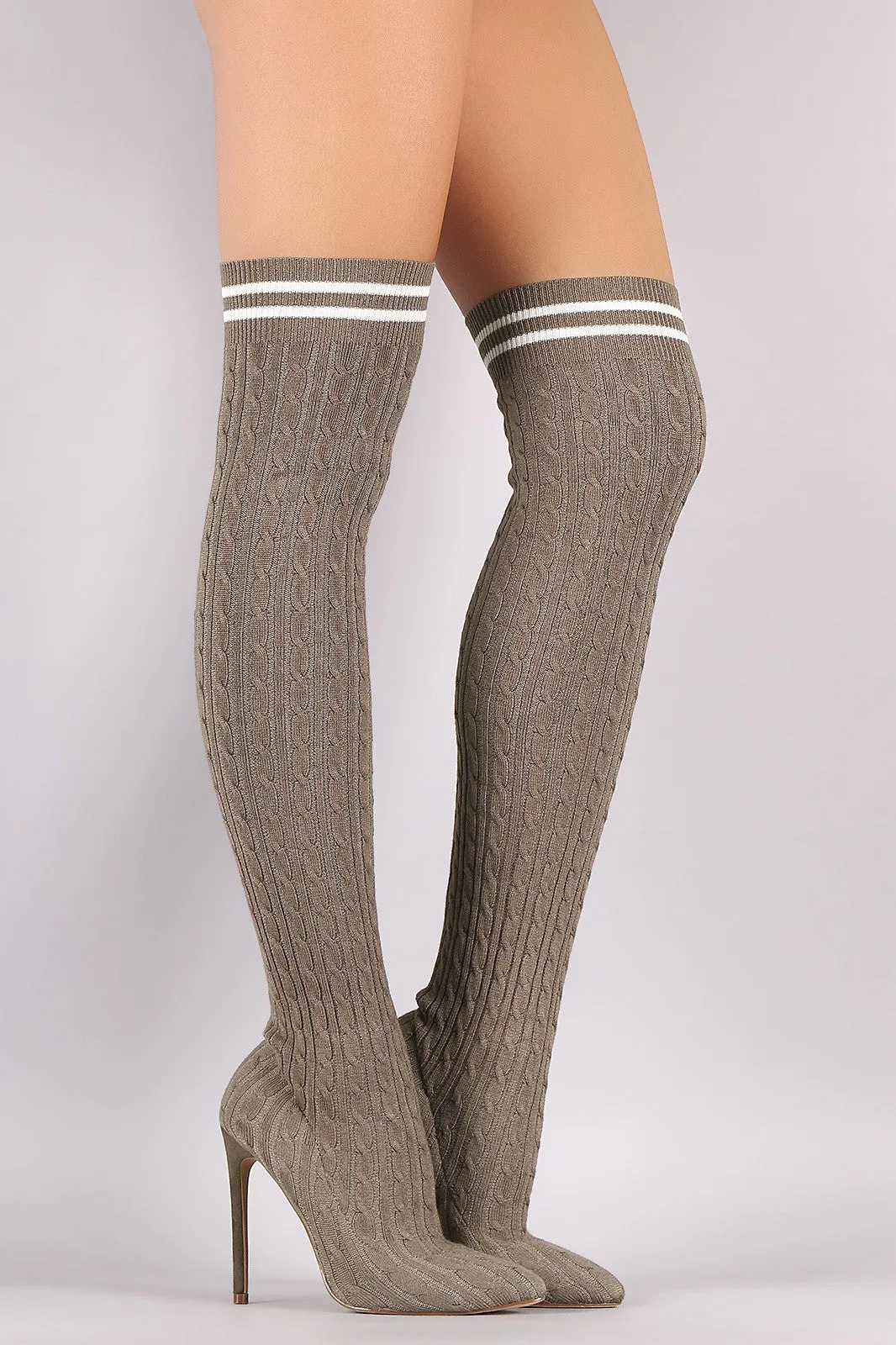 Liliana Stretched Sweater Knit Stiletto Over-The-Knee Sock Boots