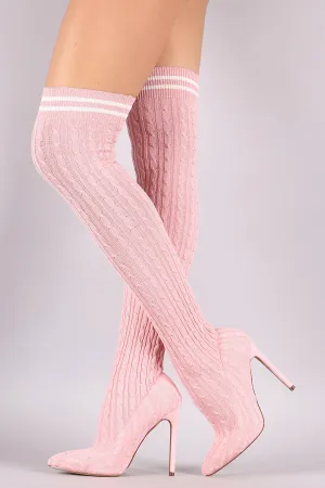 Liliana Stretched Sweater Knit Stiletto Over-The-Knee Sock Boots