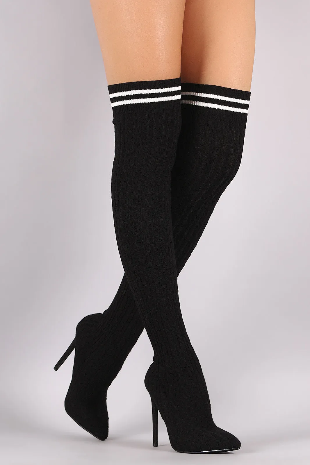 Liliana Stretched Sweater Knit Stiletto Over-The-Knee Sock Boots