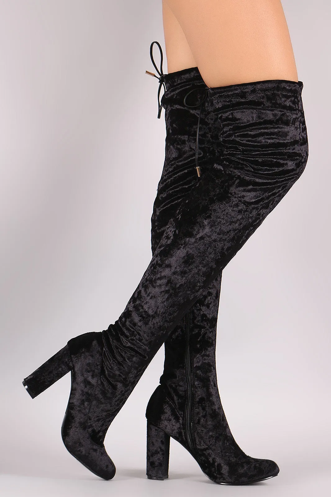 Liliana Velvet Chunky Heel Over The Knee Boots