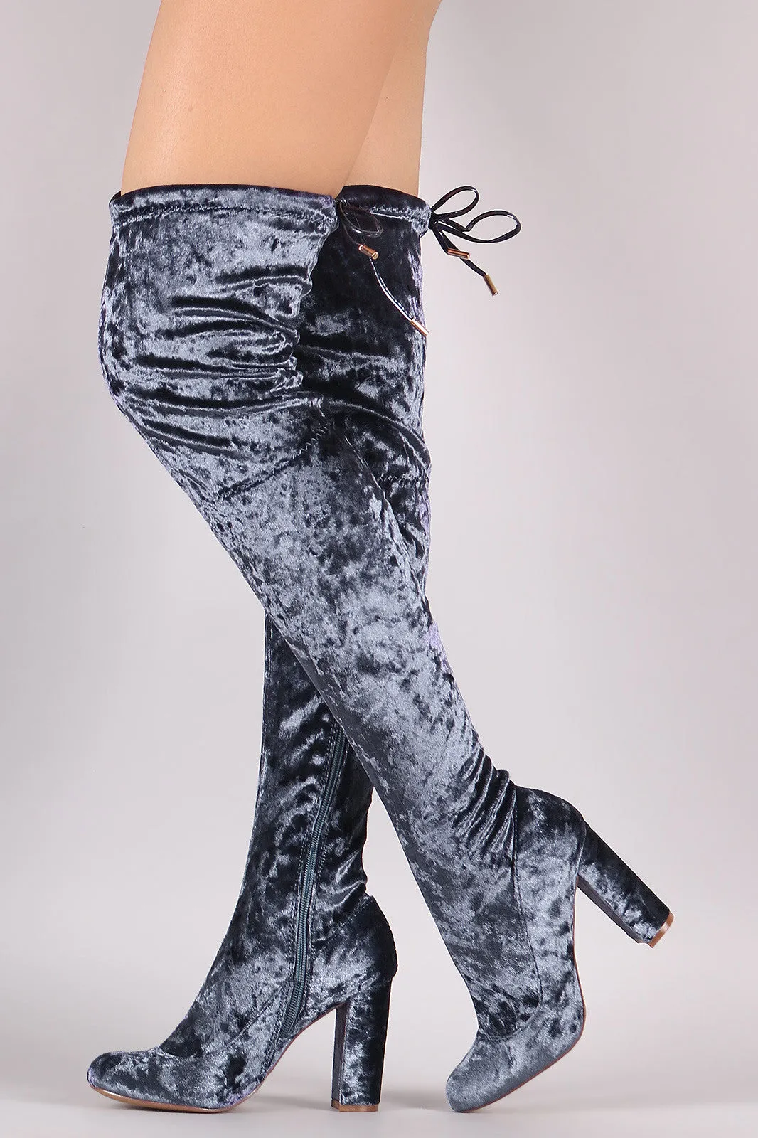 Liliana Velvet Chunky Heel Over The Knee Boots