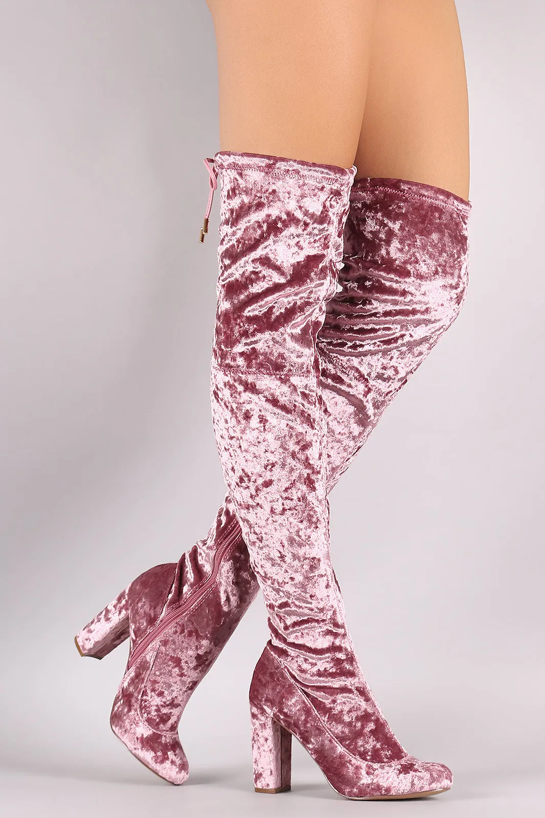 Liliana Velvet Chunky Heel Over The Knee Boots