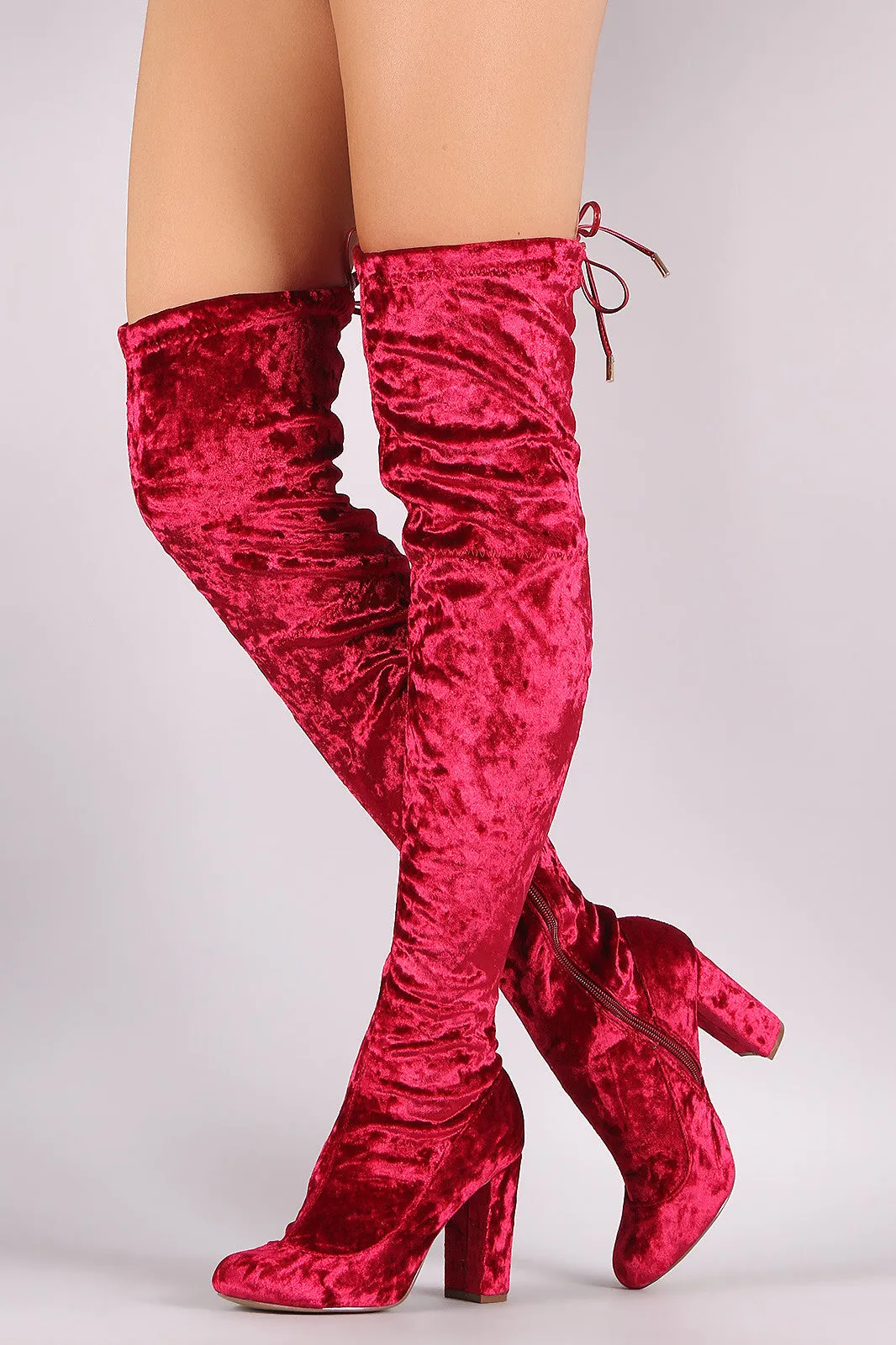 Liliana Velvet Chunky Heel Over The Knee Boots