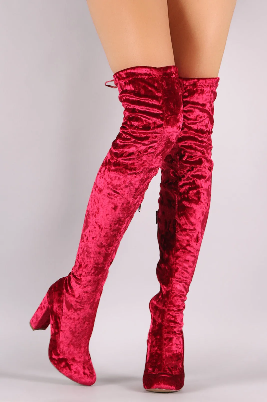 Liliana Velvet Chunky Heel Over The Knee Boots