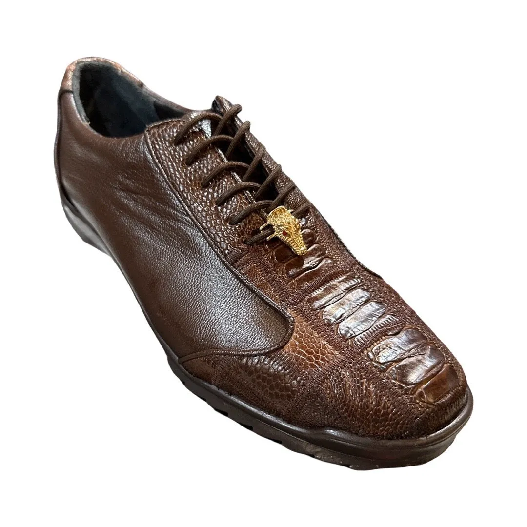 Los Altos Brown Ostrich Leg Lace Up Sneakers