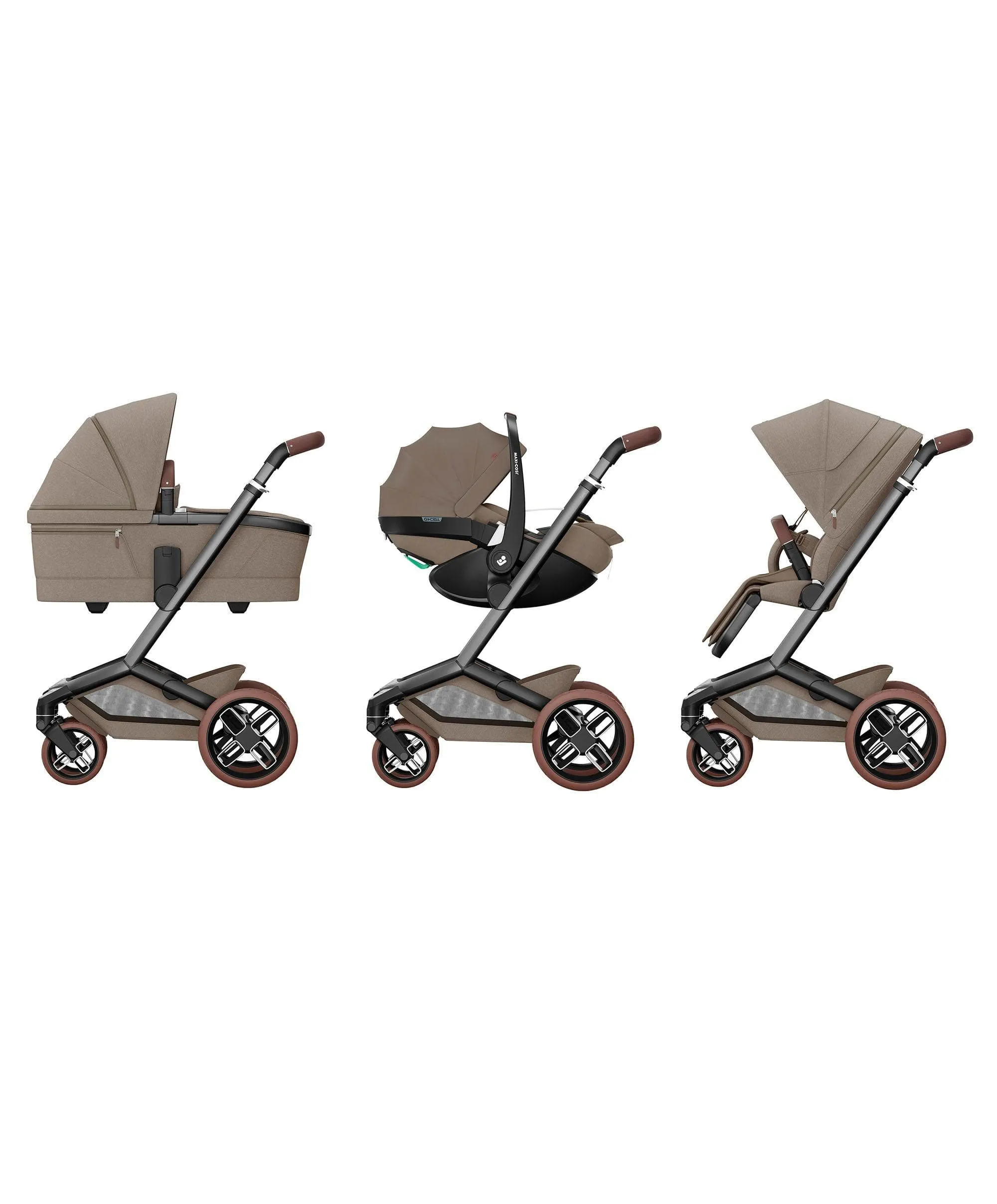 Maxi Cosi Fame Pushchair Bundle With Pebble 360 Pro 2 Car Seat & Base – Truffle with Brown Wheels