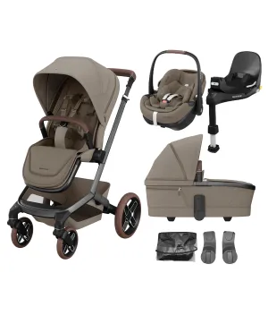 Maxi Cosi Fame Pushchair Bundle With Pebble 360 Pro 2 Car Seat & Base – Truffle with Brown Wheels