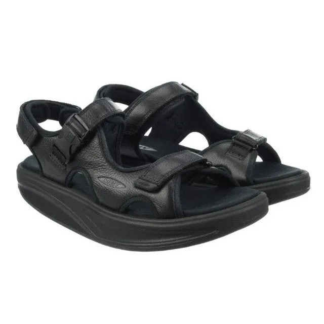 MBT Kisumu 3S Mens Black Leather Arch Support Touch Fastening Sandals