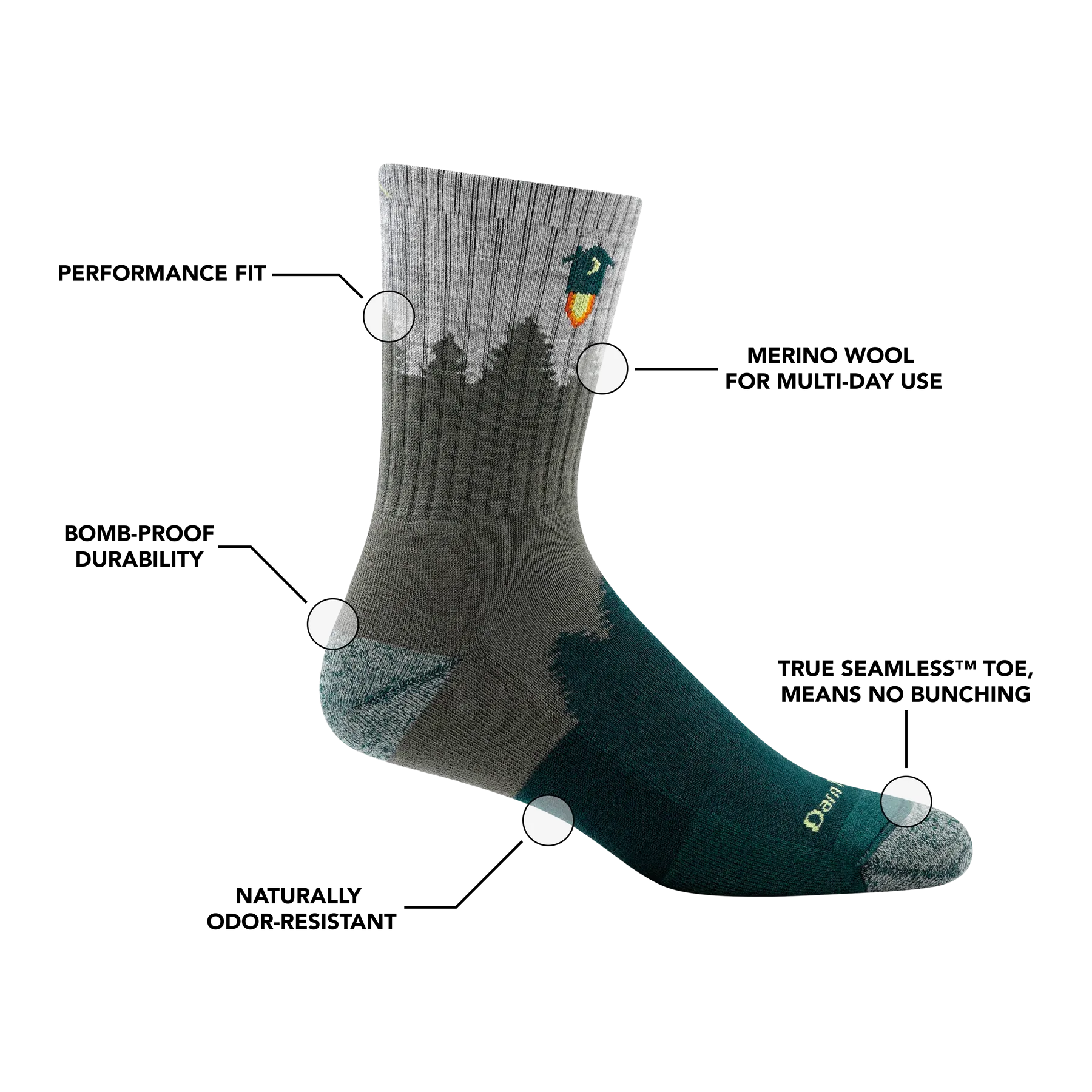 Men's Number 2 Micro Crew Midweight Hiking Sock - Green