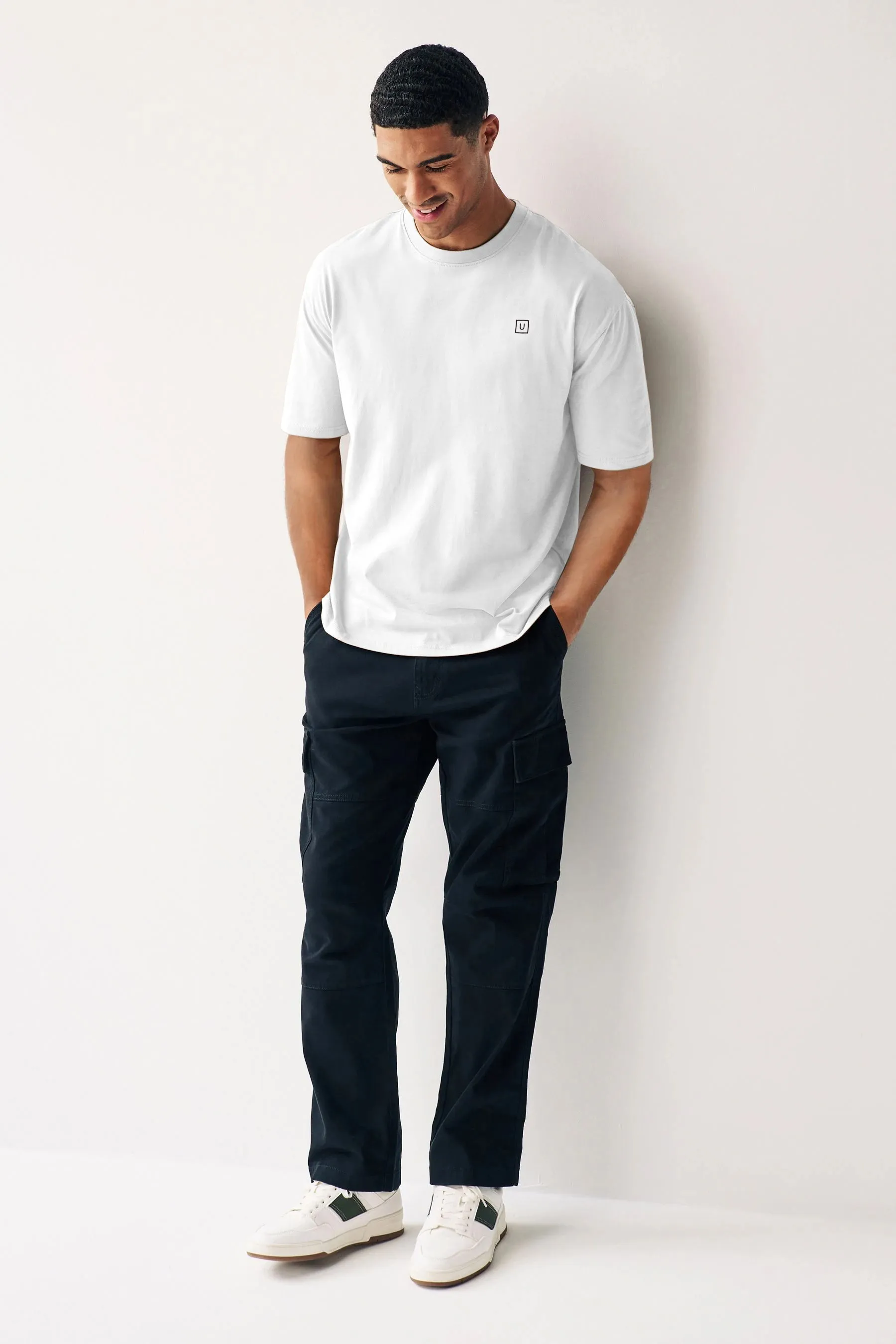 Men's White Solid Round Neck Oversized Half Sleeve Cotton T-Shirt